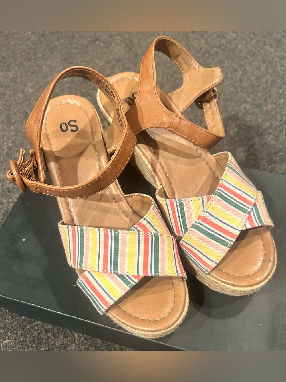 SO Striped Multicolor Espadrille Wedge Sandals